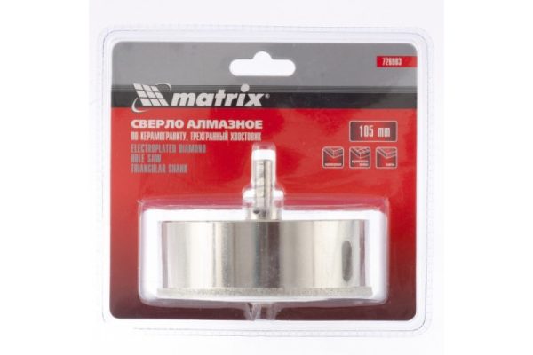 Сверло алмазное по керамограниту 105*67 мм 3-гранный хвостовик Matrix 726903