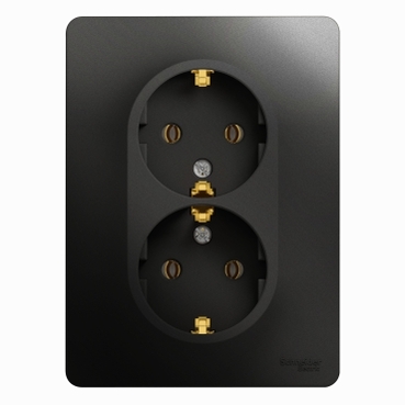 Розетка двойная с заземлением в сборе антрацит "GLOSSA" (упак.15) GSL000724