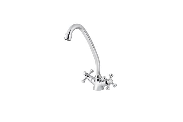 Смеситель VIKO кухня крест керамика /изогнутый нос, с гайкой