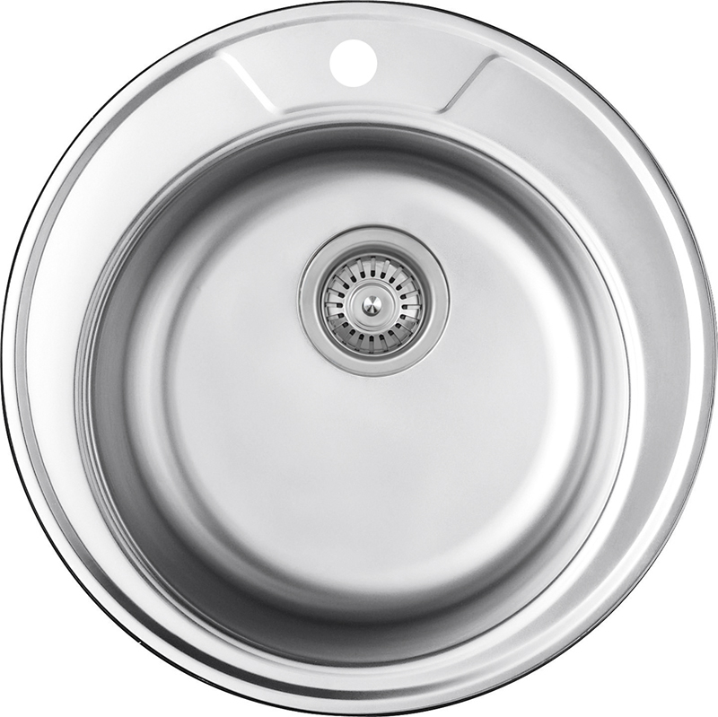 Мойка из нержавейки "KAISER" (круглая) врезная Ø490x180*0.8mm хром/сифон