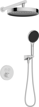 Душевая система KAISER Sano с термостатом скрытого монтажа, поворотн. держатель (4-jet, стац. лейка Ø300*33mm) /Хром