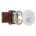 Душевая система KAISER Sano с термостатом скрытого монтажа, поворотн. держатель (4-jet, стац. лейка Ø300*33mm) /Хром