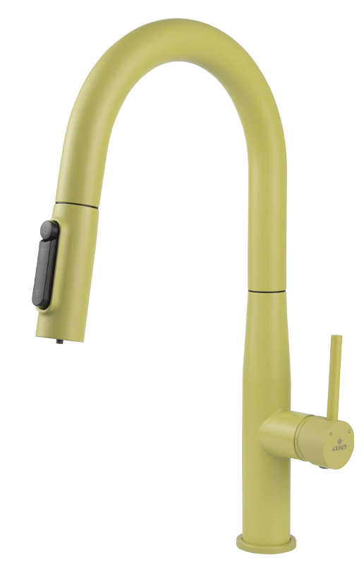 Смеситель KAISER Vita для кухни с вытяжной лейкой, под фильтр, Ø25 /Нержавейка /Жёлтый