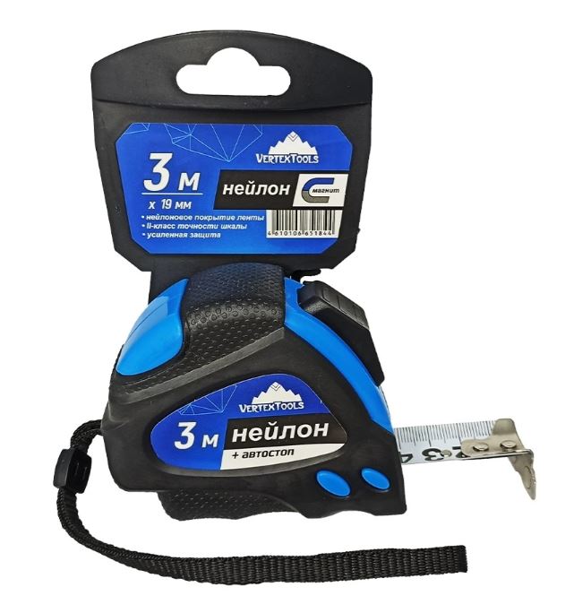 Рулетка 3 м*19 мм НЕЙЛОН АВТОСТОП VERTEXTOOLS Рулетка 3 м*19 мм НЕЙЛОН АВТОСТОП VERTEXTOOLS