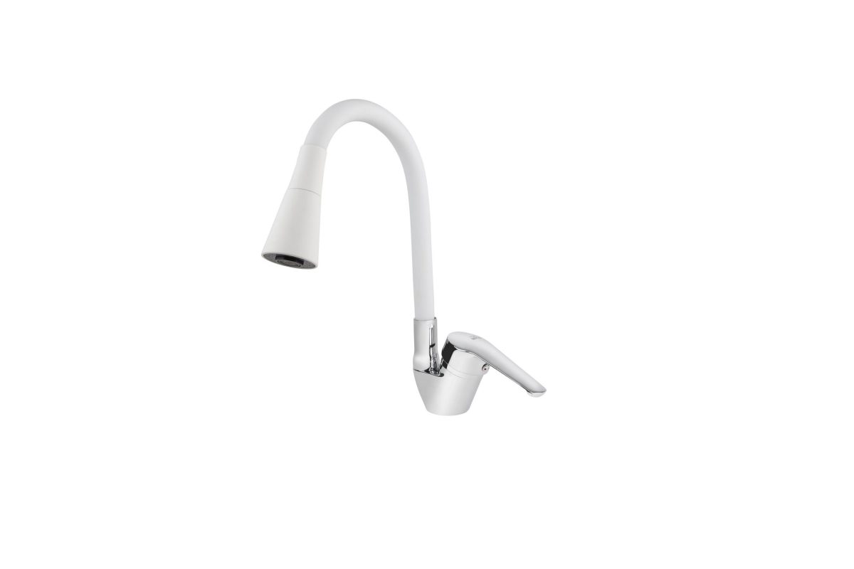 Смеситель VIKO кухня боковой Ø40 с гайкой белым гибким изливом (2-jet)
