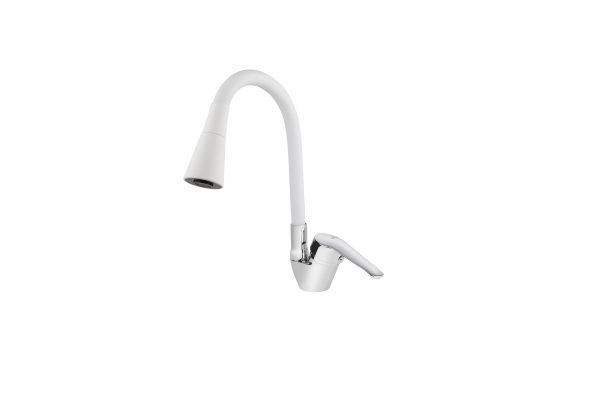 Смеситель VIKO кухня боковой Ø40 с гайкой белым гибким изливом (2-jet)