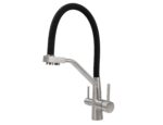 Смеситель VIKO для кухни под фильтр с гибким изливом Ø35,нерж. сталь (корпус/излив: серебро/черный)
