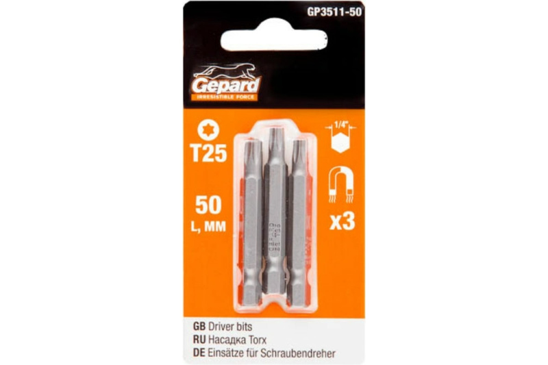 Насадка TORX T25 50 мм GEPARD GP3511-50 3 шт Насадка TORX T25 50 мм GEPARD GP3511-50 3 шт