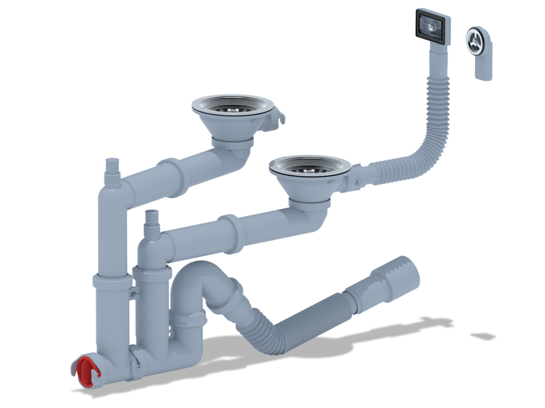 Сифон 2-ой Ани 3 1/2"*40 смещ. с отводом круг. и прямоуг. переливом с г/тр. 40х40/50