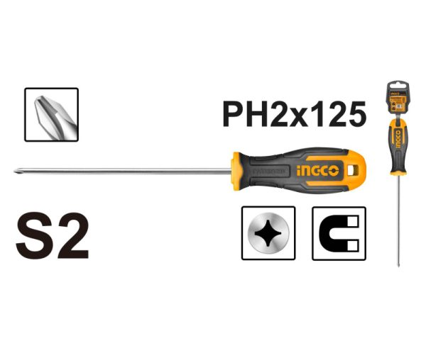 Отвертка крестовая PH2*125 мм INGCO HS68PH2125 INDUSTRIAL