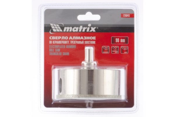 Сверло алмазное по керамограниту 90*67 мм 3-гранный хвостовик Matrix