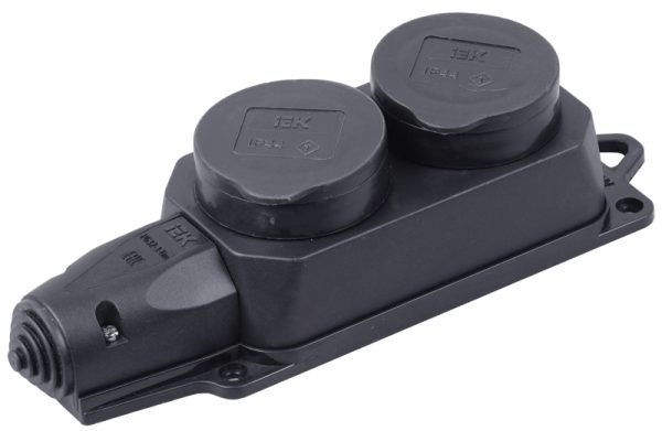 Розетка (колодка) каучук.двухместная с защитными крышками з/к IP44 ОМЕГА РБ32-1-0м (упак.60/10)