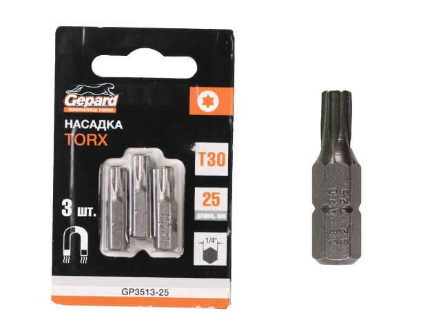 Насадка TORX T30 25 мм GEPARD GP3513-25 3 шт Насадка TORX T30 25 мм GEPARD GP3513-25 3 шт