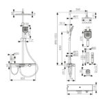 Душевая система KAISER Sano с термостатом и гигиеническим душем (полка: стекло, 500mm) (3-jet/стац. лейка 320х200х16mm) /Латунь /Хром