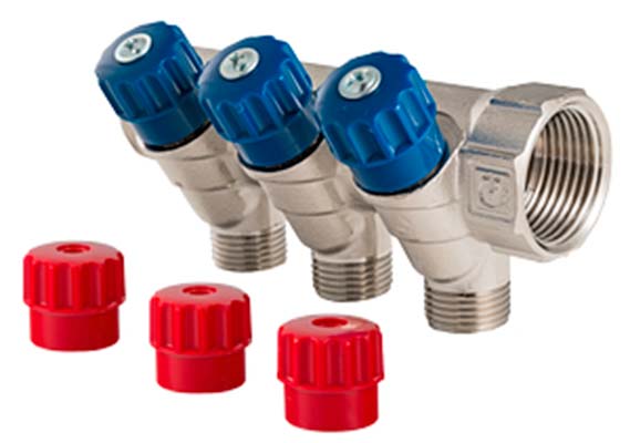 Коллектор VALTEC 3/4" х 1/2"нар. - 3 вых. (ник.) с регулируемыми вентелями