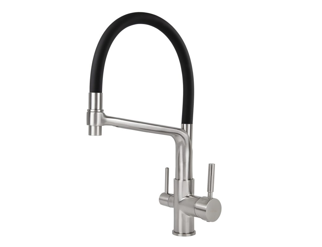 Смеситель VIKO кухня боковой под фильтр Ø35 с черным гибким изливом, корпус: серебро (латунь)