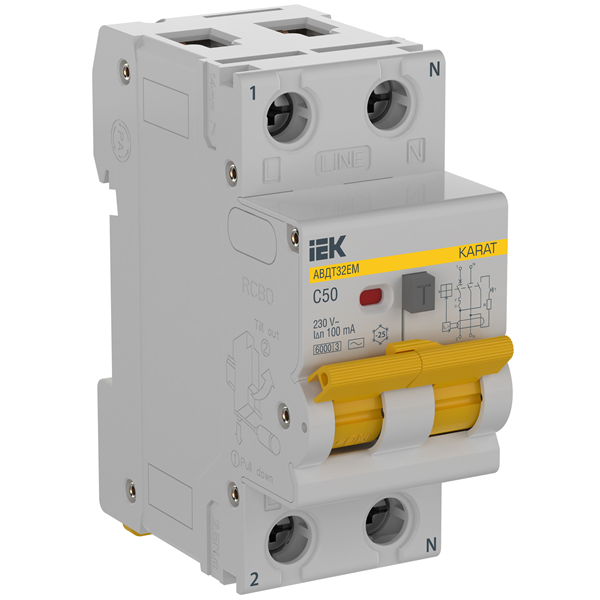 АВДТ32EM 1P+N C50 100мА тип AC - Автоматический Выключатель Дифф. тока (упак.100/1) KARAT IEK