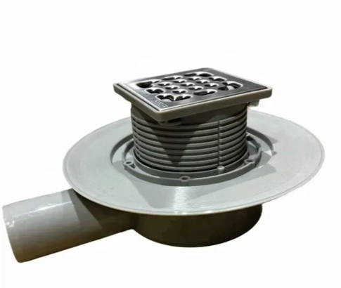 Трап горизонтальный выпуск 50мм 100*100мм нерегулируемый решетка нерж.сталь сухой затвор "ТИМ"