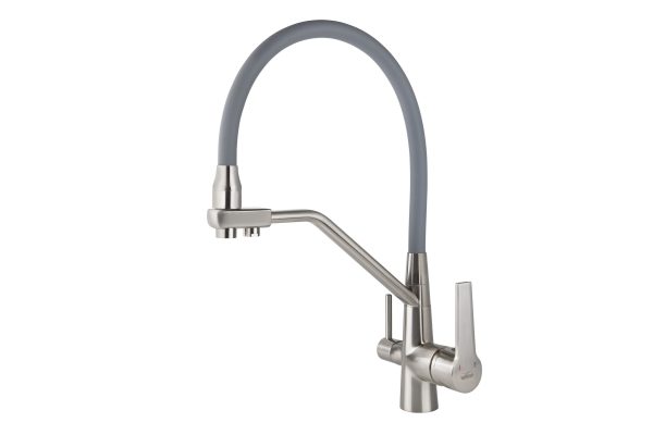 Смеситель VIKO кухня боковой под фильтр Ø35 с гибким серым изливом, латунь, серебро