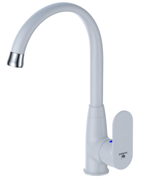 Смеситель для кухни однорычажный, высокий излив, боковая ручка, карт. 40 мм, белая эмаль «CALORIE Люкс»