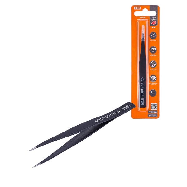 Пинцет прямой 120 мм плоское жало 5 мм Рубин TDM