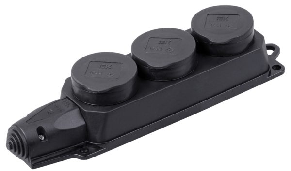 Розетка (колодка) каучук.трехместная с защитными крышками з/к IP44 ОМЕГА РБ33-1-0м (упак.40/10)