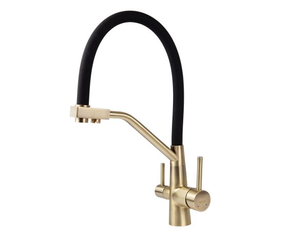 Смеситель VIKO для кухни под фильтр с гибким изливом Ø35, нерж. сталь (корпус/излив: бронза/чёрный)