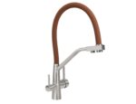 Смеситель VIKO для кухни под фильтр с гибким изливом Ø35, нерж. сталь (корпус/излив: серебро/коричневый)