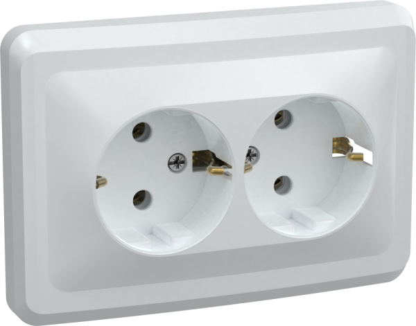 РС12-3-ВБ Розетка 2местн. с з/к без защ.штор. 16А ВЕГА (белый) IEK