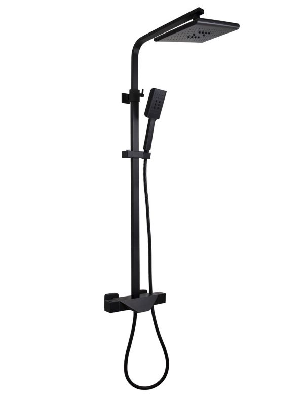 Душевая система KAISER Quadris с термостатом (стац. лейка ), черный матовый