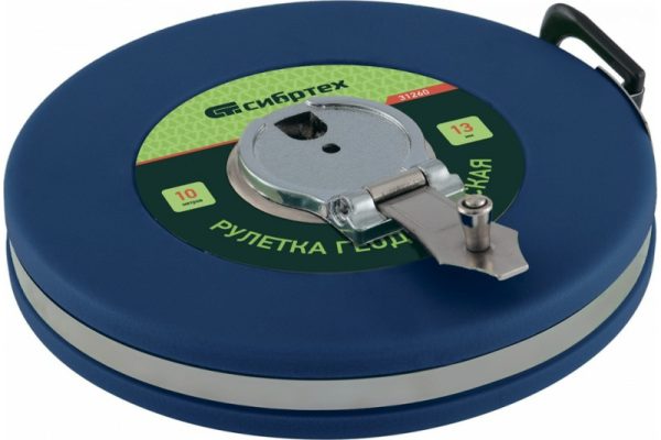 Рулетка геодезическая 50 м*13 мм лента ПВХ закрытый круглый корпус СИБРТЕХ 31263