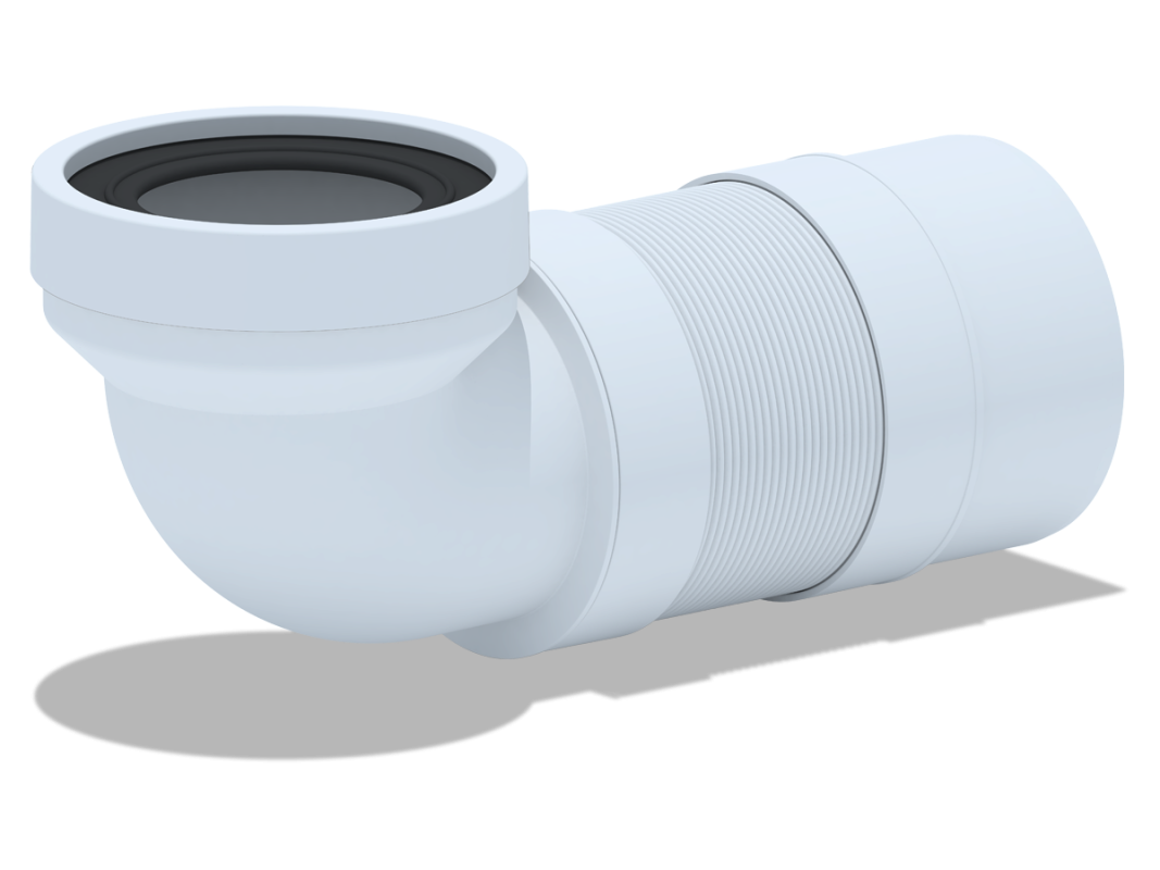 Гибкий удлинитель унитаза АНИ угол 90гр.,корот., вып. 110 мм