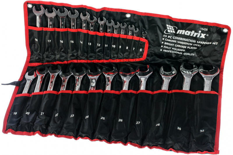 Набор ключей комбинированных 6-32 мм полированный хром MATRIX 25 шт Набор ключей комбинированных 6-32 мм полированный хром MATRIX 25 шт