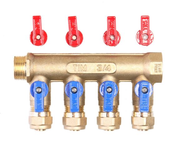 Коллектор TIM м/п 3/4" х 16 х 4 вых.универсальный (кр+син)