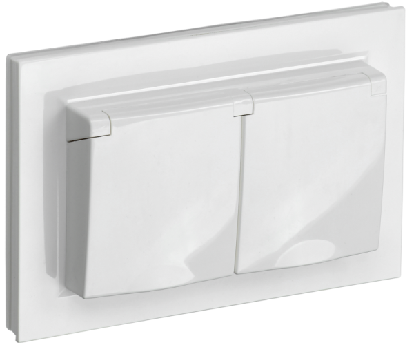 Розетка СП 2-я с кр. 16А в сб IP44 РСбш12-3-44-БрБ бел. BRITE IEK (упак.100/10)