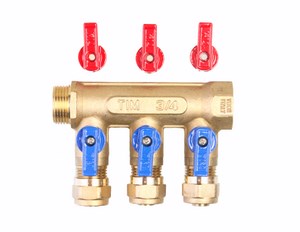 Коллектор TIM м/п 3/4" х 16 х 2 вых.универсальный (кр+син)