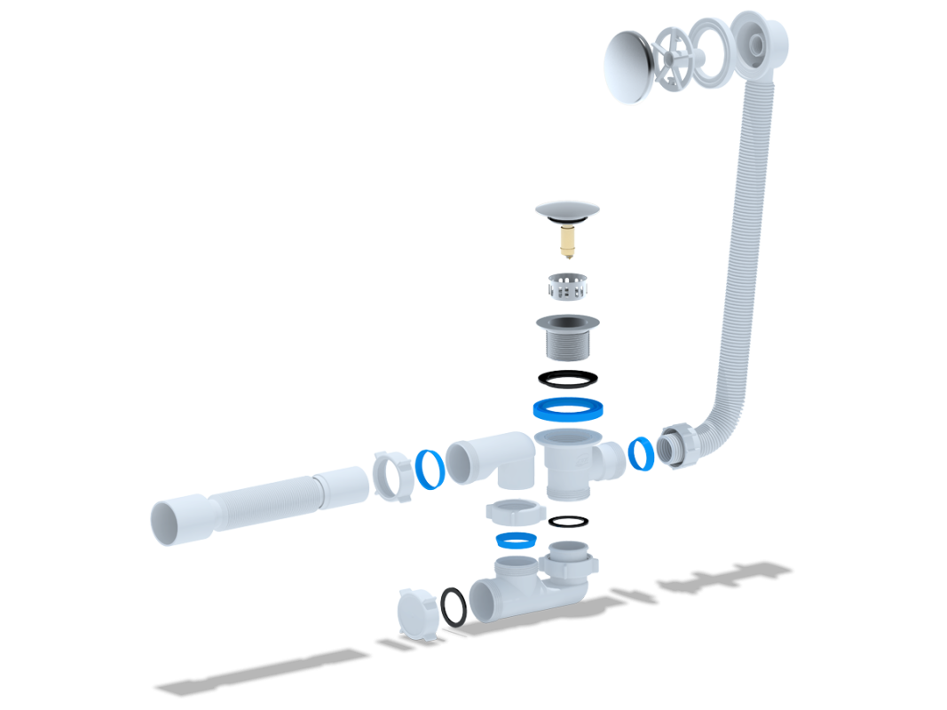 Сифон Ани 1-1/2" д/ванны автомат 1-1/2" *40 с с гибкой трубой 375*40/50 (грибок-сетка)