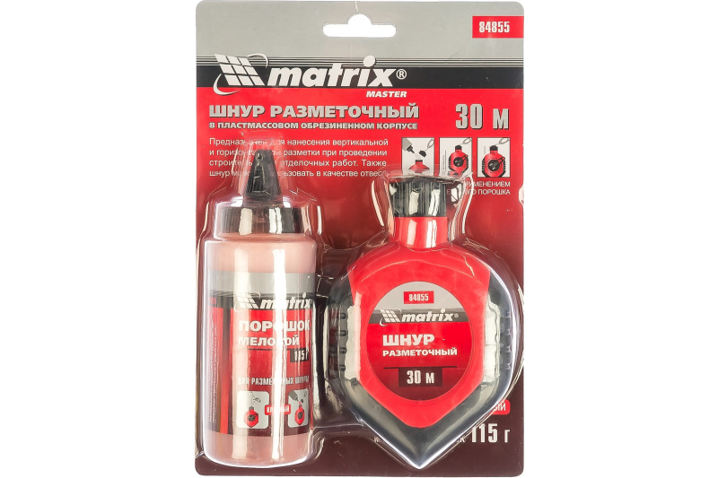 Шнур разметочный 30 м порошок красный MATRIX 84855 Шнур разметочный 30 м порошок красный MATRIX 84855