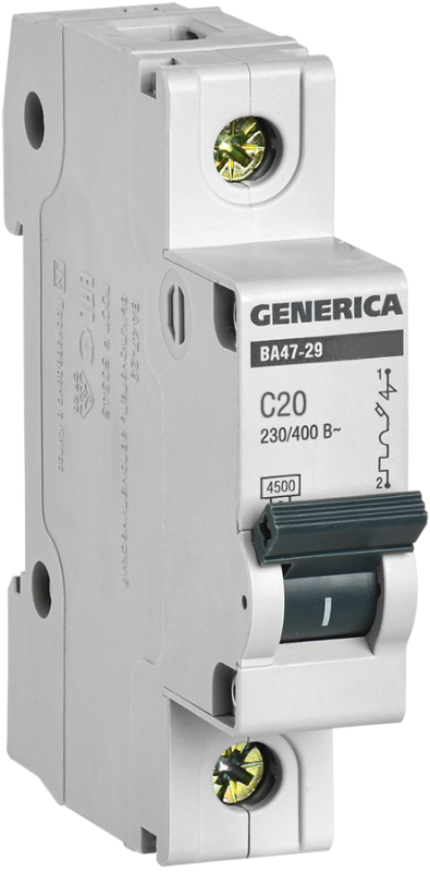Авт. выкл. ВА47-29 1Р 20А 4,5кА х-ка С GENERICA (кор.12шт/144шт)