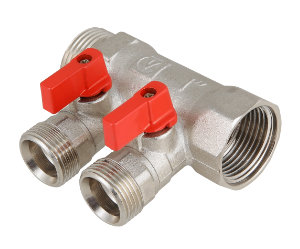 Коллектор VALTEC 1" х 3/4" с отсекающими кранами 2 вых. Евроконус