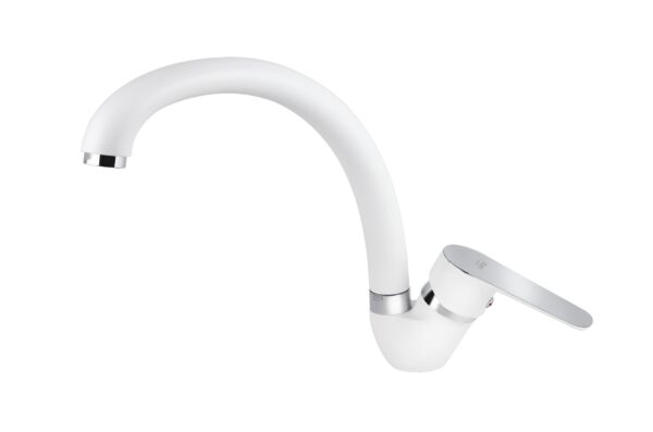 Смеситель VIKO кухня боковой Ø35 с гайкой, хром+белый/глянец