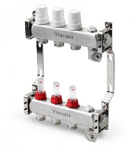 Коллекторный блок с расходомерами 3 вых., 230 мм, 1 x 3/4 PRO AQUA