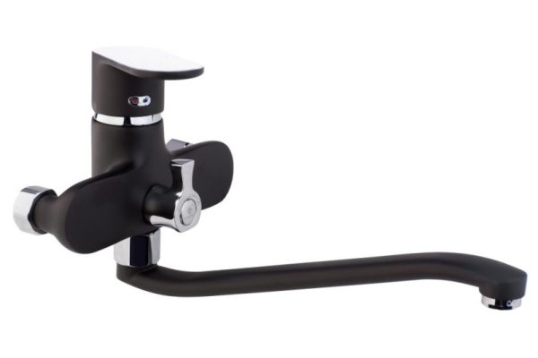 Смеситель для ванны однорычажный, излив 30 см (S), карт. 40 мм, черный хром, «CALORIE Люкс»