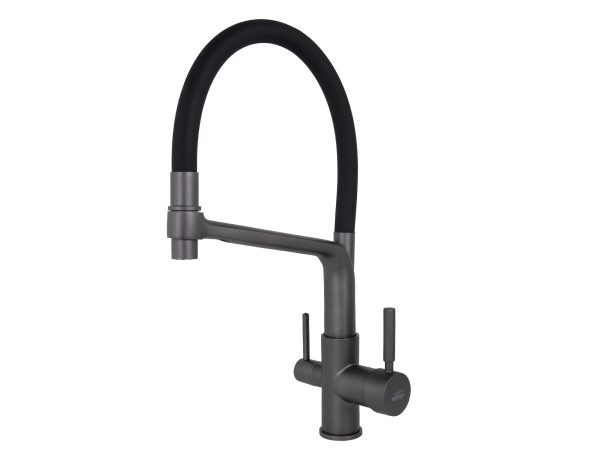 Смеситель VIKO кухня боковой под фильтр Ø35 черным гибким изливом, латунь, корпус: воронёная сталь (латунь)