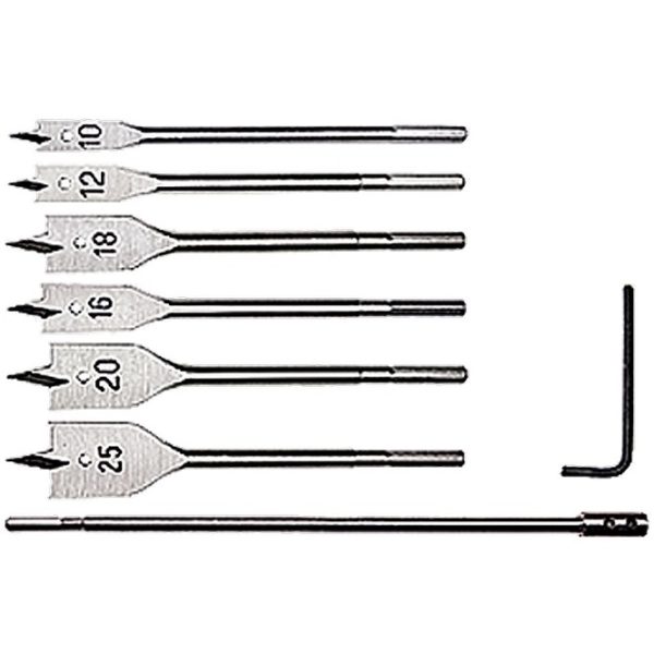 Набор перовых сверел по дереву от 10 мм до 25 мм 6 штук удлинитель 300 мм MATRIX 70406