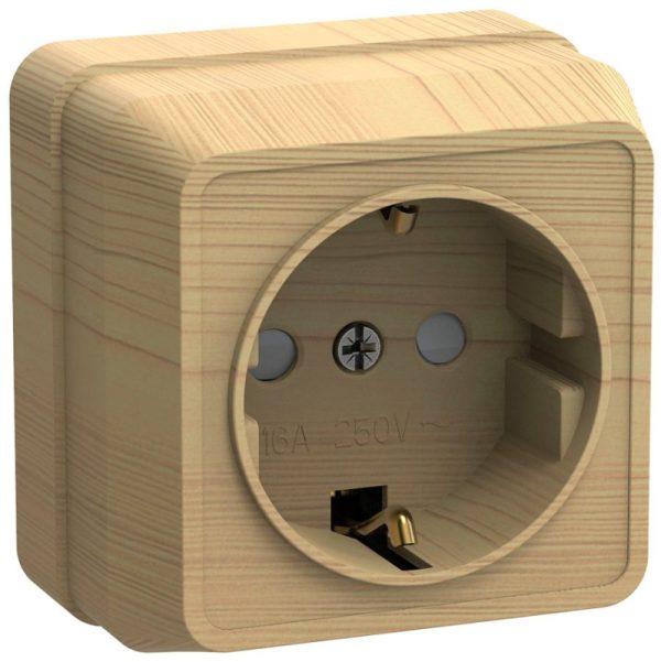 РСш20-3-ОС Розетка 1местн. c з/к с защ.штор. 16А откр.уст. ОКТАВА (сосна) (упак.360/30)