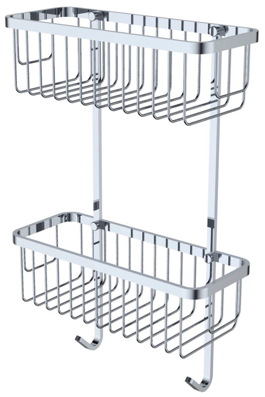 Полка двойная настенная прямая KAISER 300*120*470 с 2-мя крючками, хром (нерж. сталь)