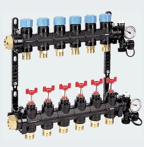 Композитная коллекторная группа с расходомерами и термометром, 1"-6х3/4"ЕК