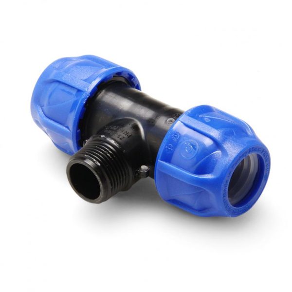 Тройник компрессионный с наружной резьбой 50x1" ПНД (10)