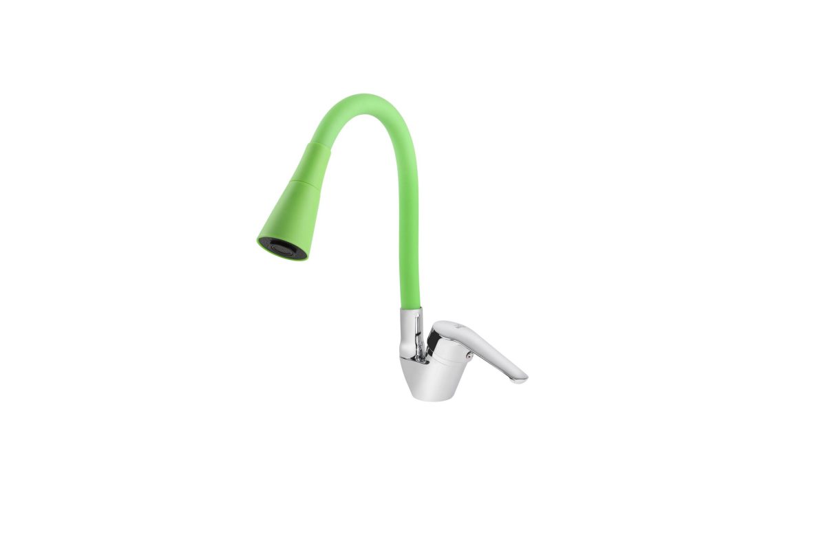 Смеситель VIKO кухня боковой Ø40 с гайкой зеленым гибким изливом (2-jet)